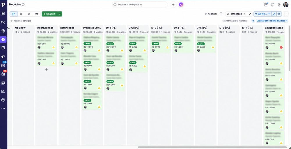Pipeline do CRM com 24 negócios