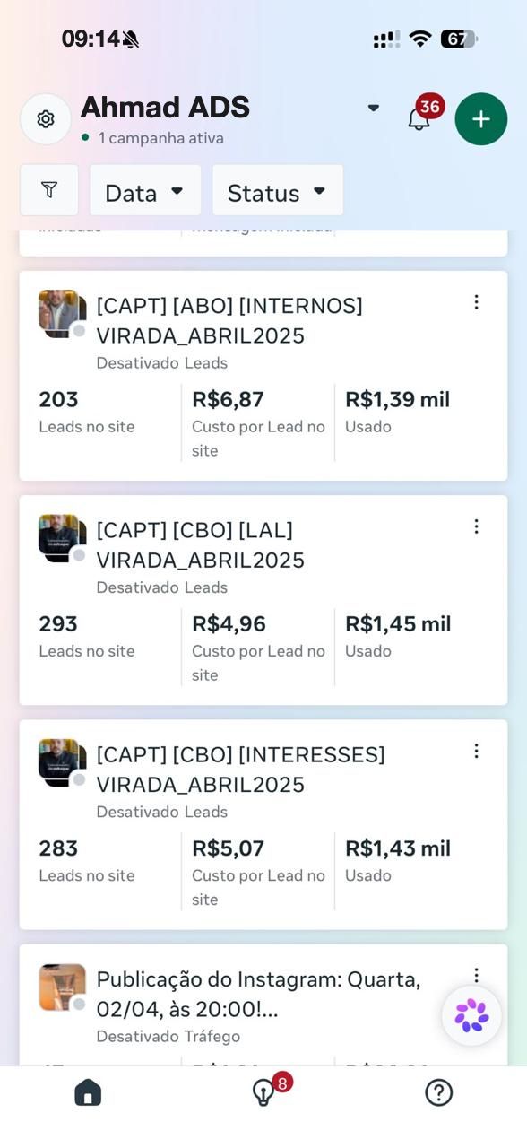 Campanhas de captação com leads entre R$ 4,96 e R$ 6,87